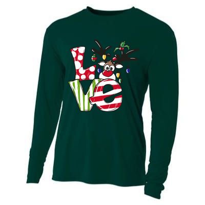 Love Christmas Cute Reindeer Cooling Performance Long Sleeve Crew