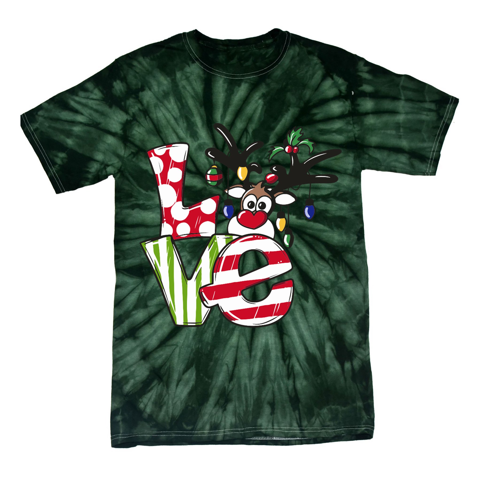 Love Christmas Cute Reindeer Tie-Dye T-Shirt