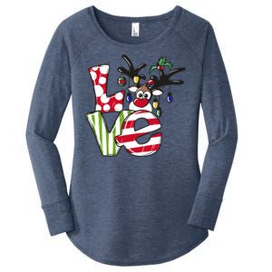 Love Christmas Cute Reindeer Women's Perfect Tri Tunic Long Sleeve Shirt