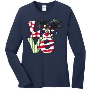 Love Christmas Cute Reindeer Ladies Long Sleeve Shirt