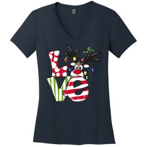 Love Christmas Cute Reindeer Women's V-Neck T-Shirt