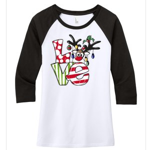 Love Christmas Cute Reindeer Women's Tri-Blend 3/4-Sleeve Raglan Shirt