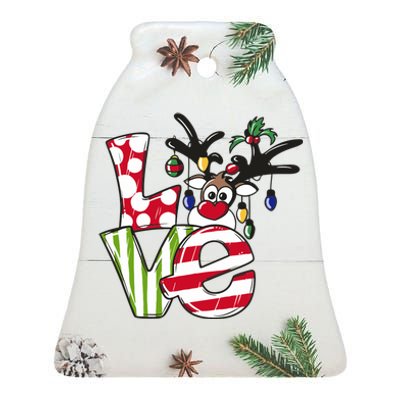 Love Christmas Cute Reindeer Ceramic Bell Ornament