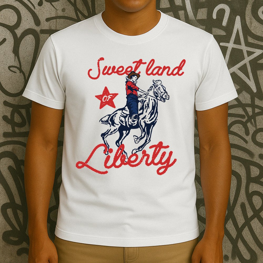 Liberty City Cowboy 4th Of July Sweet Land Liberty Cowboy T-Shirt