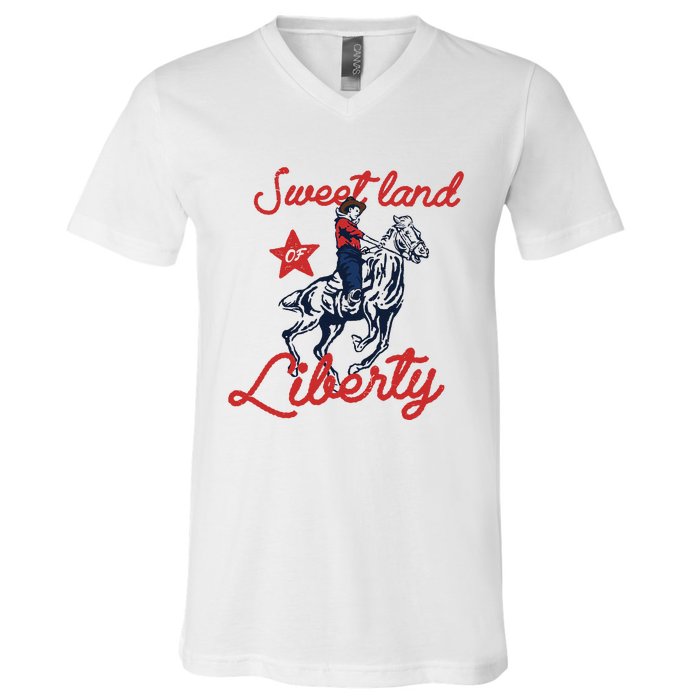 Liberty City Cowboy 4th Of July Sweet Land Liberty Cowboy V-Neck T-Shirt