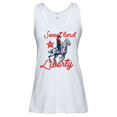 Liberty City Cowboy 4th Of July Sweet Land Liberty Cowboy Ladies Essential Flowy Tank