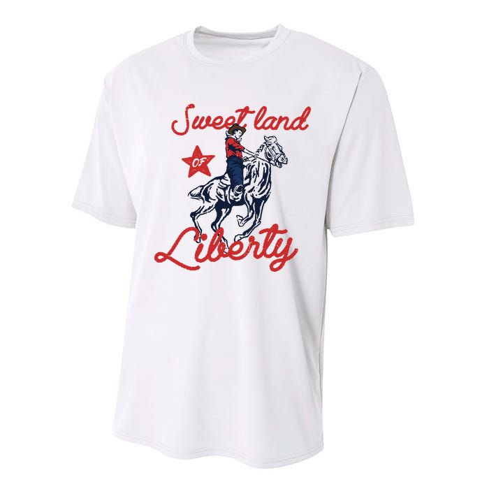 Liberty City Cowboy 4th Of July Sweet Land Liberty Cowboy Performance Sprint T-Shirt