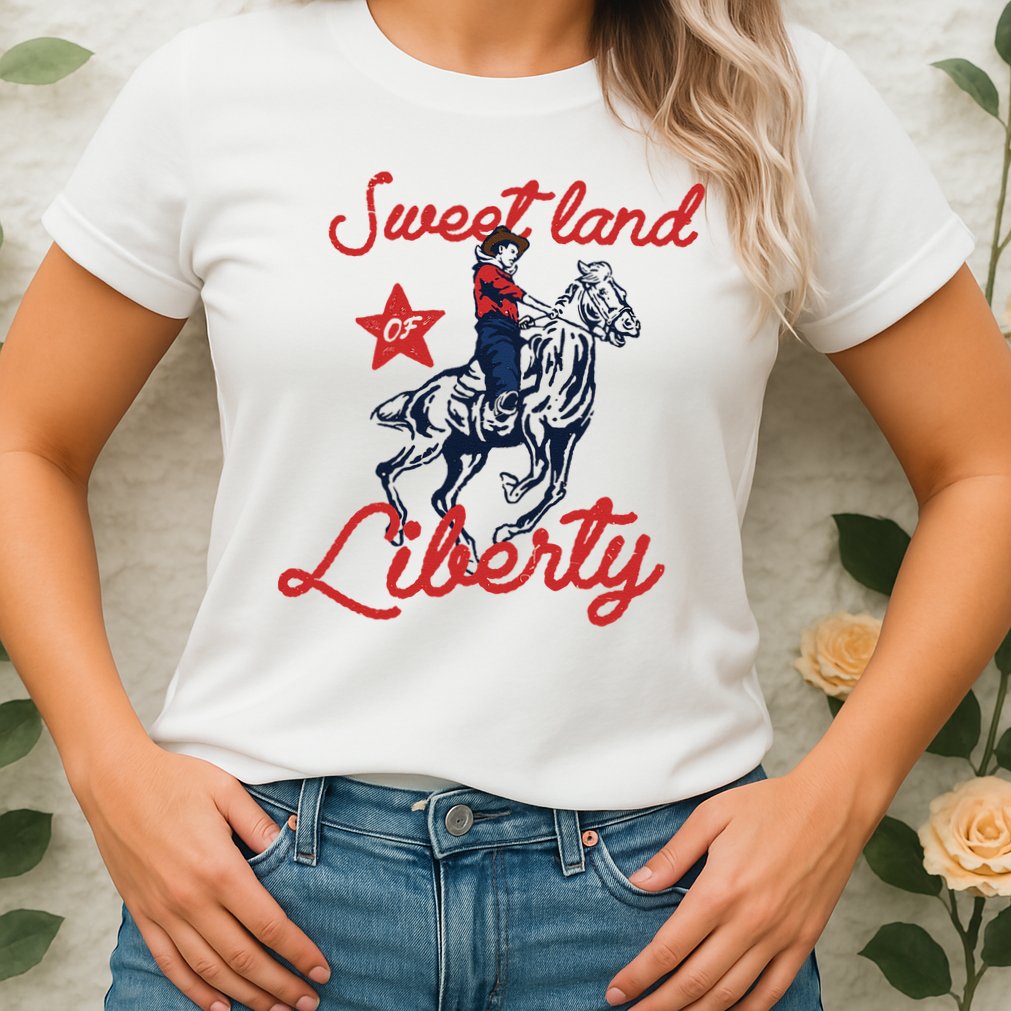 Liberty City Cowboy 4th Of July Sweet Land Liberty Cowboy Womens T-Shirt