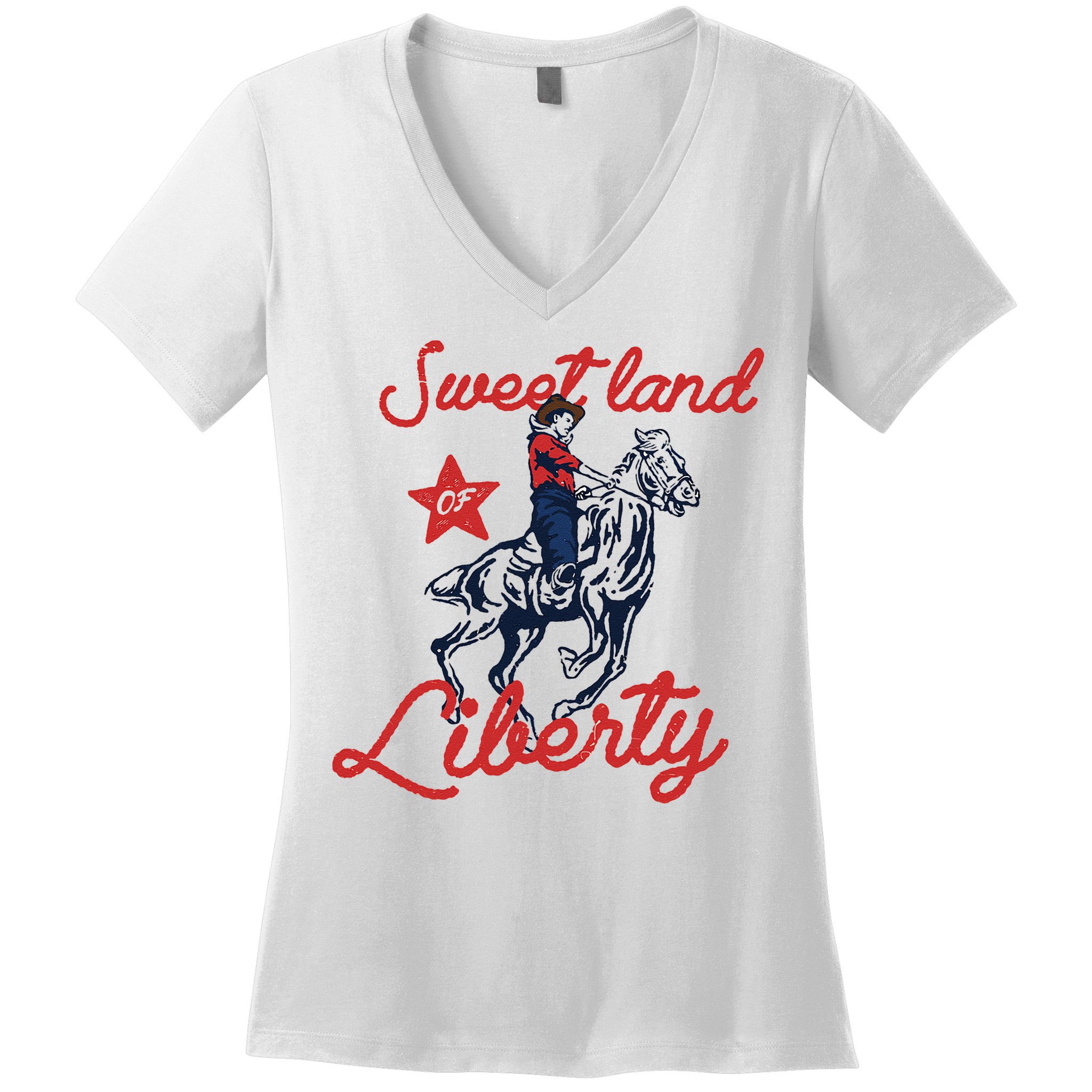 Liberty City Cowboy 4th Of July Sweet Land Liberty Cowboy Women's V-Neck T-Shirt