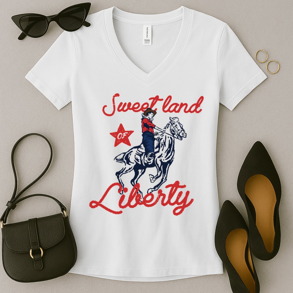 Liberty City Cowboy 4th Of July Sweet Land Liberty Cowboy Women's V-Neck T-Shirt