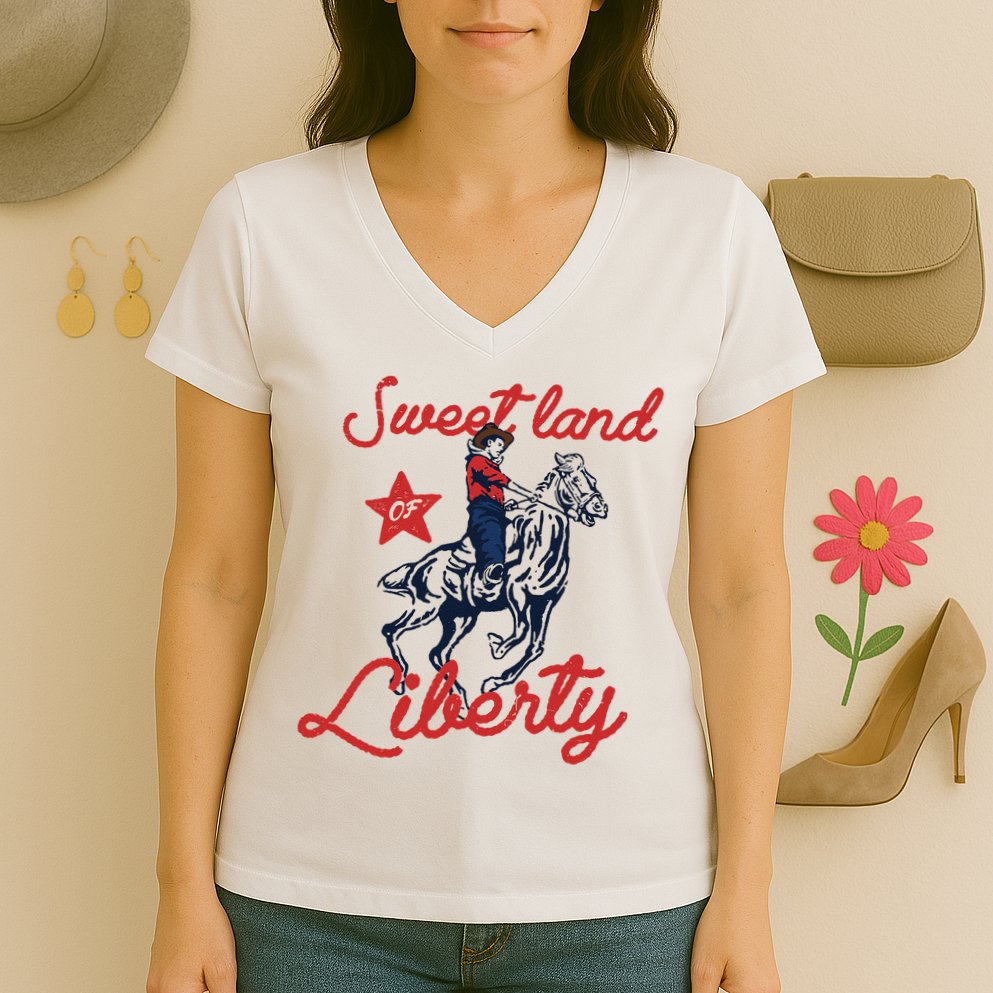 Liberty City Cowboy 4th Of July Sweet Land Liberty Cowboy Women's V-Neck T-Shirt