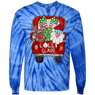 Lolli Claus Christmas Reindeer And Santa Claus Cute Gift Tie-Dye Long Sleeve Shirt