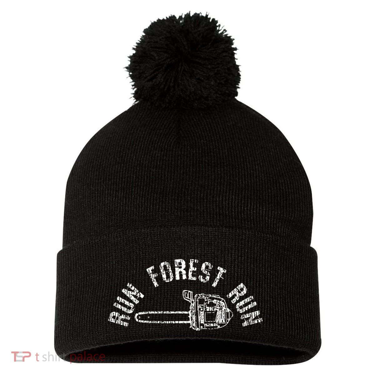 Lumberjack Chainsaw Chop Wood Gift Pom Pom 12in Knit Beanie