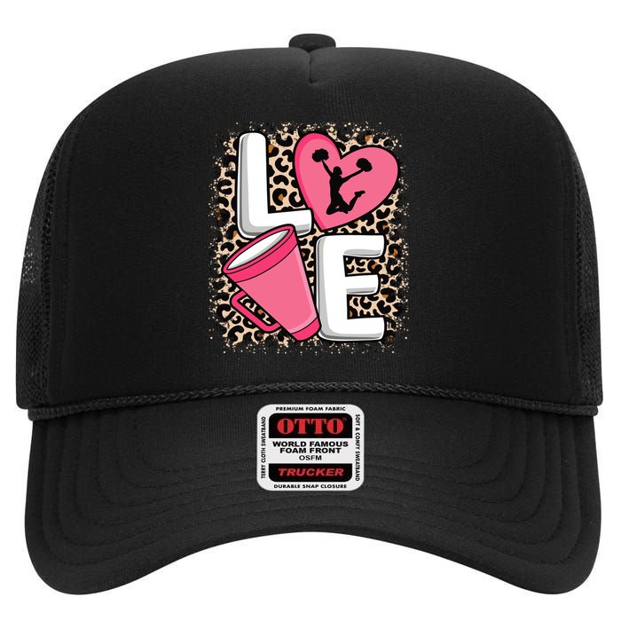 Love Cheer Cheerleader Cheerleading Outfit High Crown Mesh Back Trucker Hat