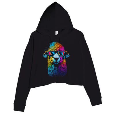 Lama Colorful Cool Alpaca Alpacalover Crop Fleece Hoodie