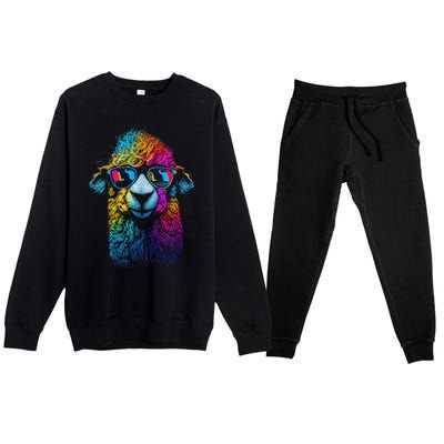 Lama Colorful Cool Alpaca Alpacalover Premium Crewneck Sweatsuit Set