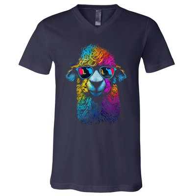 Lama Colorful Cool Alpaca Alpacalover V-Neck T-Shirt