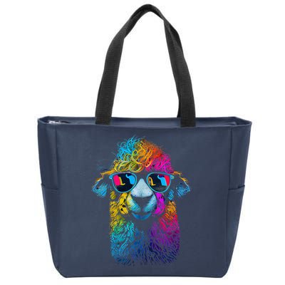 Lama Colorful Cool Alpaca Alpacalover Zip Tote Bag