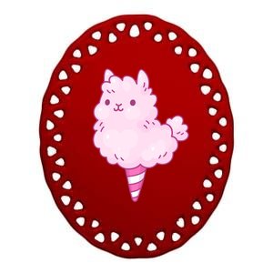 Llama Cotton Candy Ceramic Oval Ornament