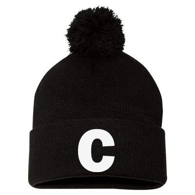 Letter C Capital Alphabet Monogram Initial Pom Pom 12in Knit Beanie