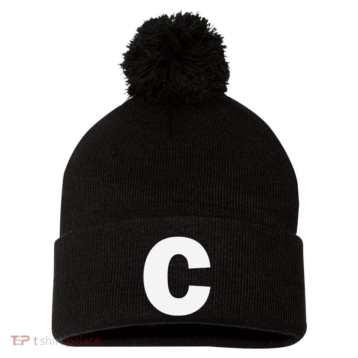Letter C Capital Alphabet Monogram Initial Pom Pom 12in Knit Beanie