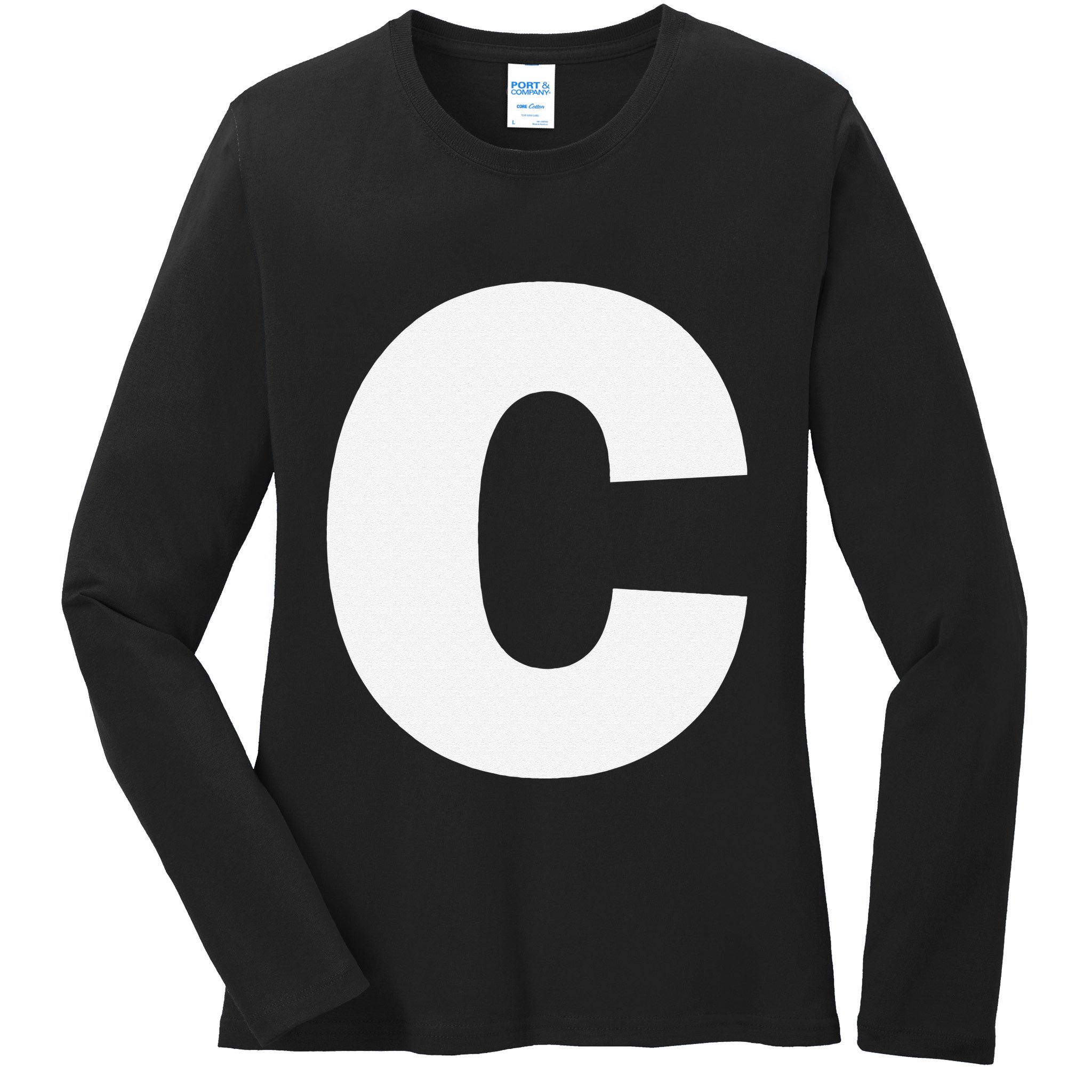 Letter C Capital Alphabet Monogram Initial Ladies Long Sleeve Shirt