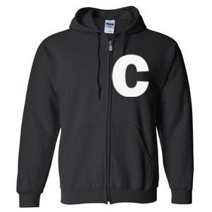 Letter C Capital Alphabet Monogram Initial Full Zip Hoodie