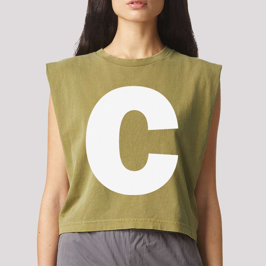 Letter C Capital Alphabet Monogram Initial Garment-Dyed Women's Muscle Tee