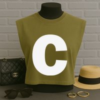 Letter C Capital Alphabet Monogram Initial Garment-Dyed Women's Muscle Tee