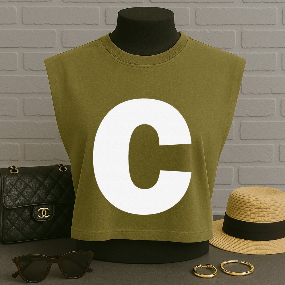 Letter C Capital Alphabet Monogram Initial Garment-Dyed Women's Muscle Tee