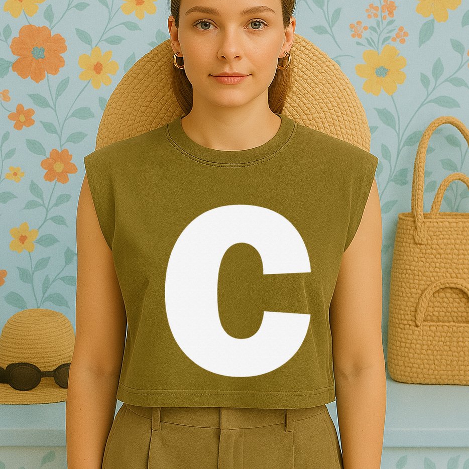 Letter C Capital Alphabet Monogram Initial Garment-Dyed Women's Muscle Tee