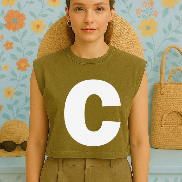 Letter C Capital Alphabet Monogram Initial Garment-Dyed Women's Muscle Tee