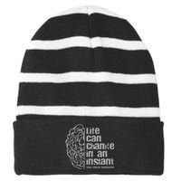 Life Can Change In An Instant Brain Cancer Awareness Striped Beanie with Solid Band