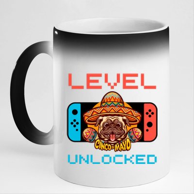 Level Cinco De Mayo Dog Unlocked Video Games 11oz Black Color Changing Mug