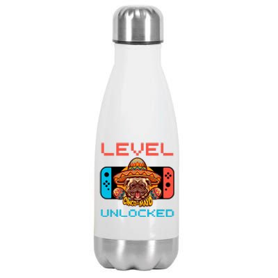 Level Cinco De Mayo Dog Unlocked Video Games Stainless Steel Insulated Water Bottle