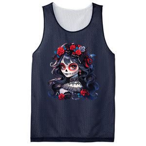 La Catrina Dia De Los Muertos Day Of The Dead Sugar Skull Mesh Reversible Basketball Jersey Tank