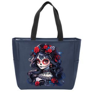 La Catrina Dia De Los Muertos Day Of The Dead Sugar Skull Zip Tote Bag