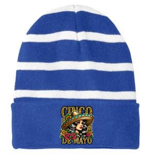 Leopard Cinco De Mayo Girl Mexican Fiesta 5 De Mayo Striped Beanie with Solid Band