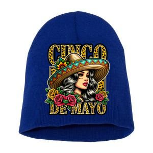 Leopard Cinco De Mayo Girl Mexican Fiesta 5 De Mayo Short Acrylic Beanie