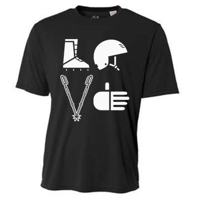 LOVE Cute Downhill Snow Skiing Winter Sports Alpine Ski Cooling Performance Crew T-Shirt