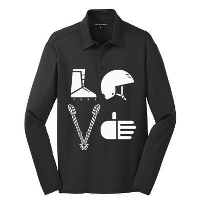 LOVE Cute Downhill Snow Skiing Winter Sports Alpine Ski Silk Touch Performance Long Sleeve Polo