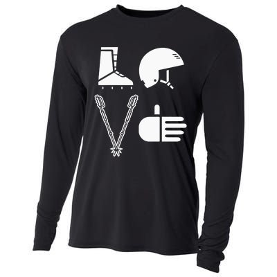 LOVE Cute Downhill Snow Skiing Winter Sports Alpine Ski Cooling Performance Long Sleeve Crew