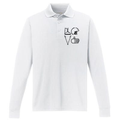 LOVE Cute Downhill Snow Skiing Winter Sports Alpine Ski Performance Long Sleeve Polo