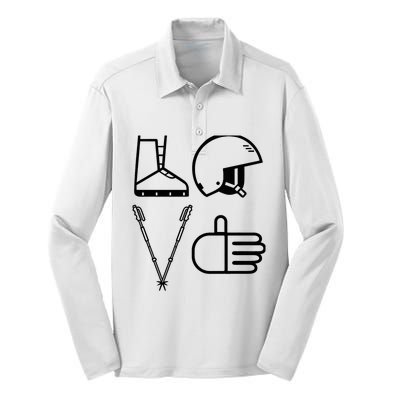 LOVE Cute Downhill Snow Skiing Winter Sports Alpine Ski Silk Touch Performance Long Sleeve Polo