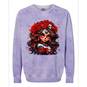 La Catrina Dia De Los Muertos Day Of The Dead Sugar Skull Colorblast Crewneck Sweatshirt