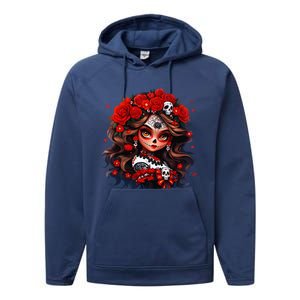 La Catrina Dia De Los Muertos Day Of The Dead Sugar Skull Performance Fleece Hoodie