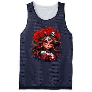 La Catrina Dia De Los Muertos Day Of The Dead Sugar Skull Mesh Reversible Basketball Jersey Tank