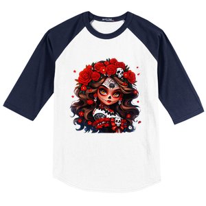 La Catrina Dia De Los Muertos Day Of The Dead Sugar Skull Baseball Sleeve Shirt