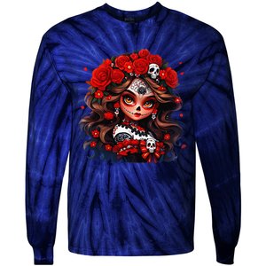 La Catrina Dia De Los Muertos Day Of The Dead Sugar Skull Tie-Dye Long Sleeve Shirt