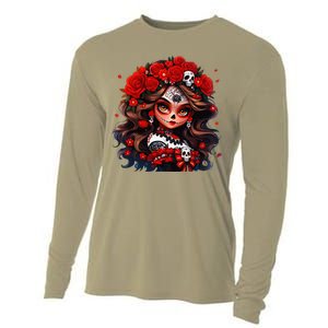 La Catrina Dia De Los Muertos Day Of The Dead Sugar Skull Cooling Performance Long Sleeve Crew